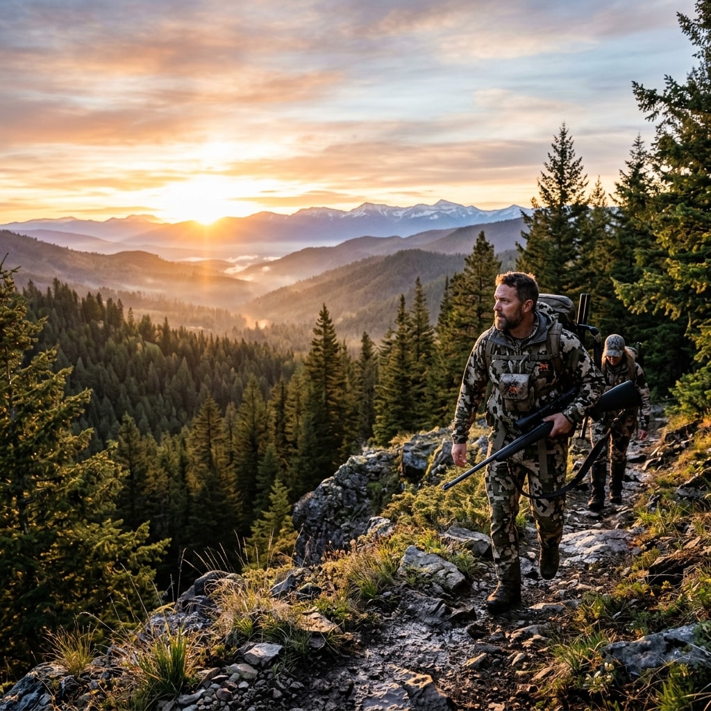Outdoor hunting adventure at sunrise